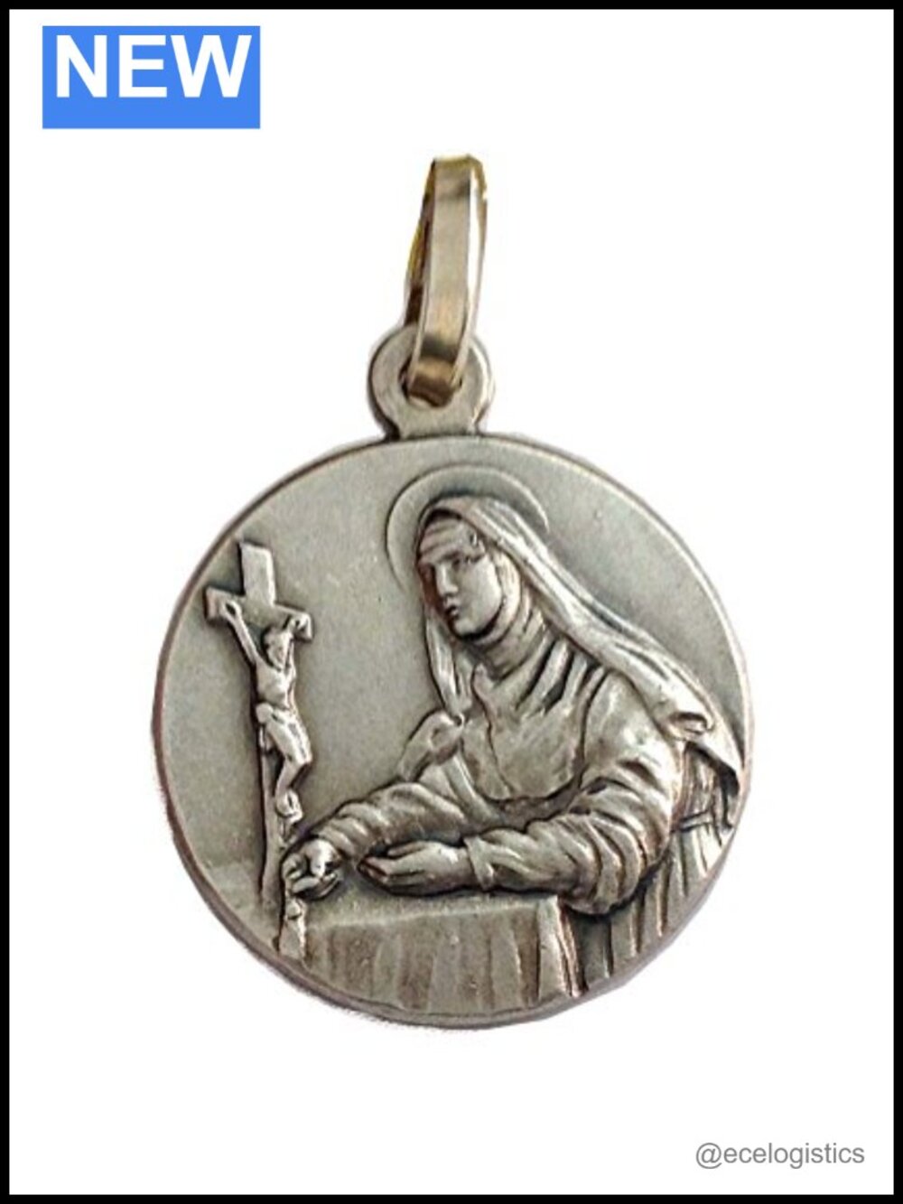 925 Sterling Silver Medal Saint Rita Patron of Lost Causes Round Pendant